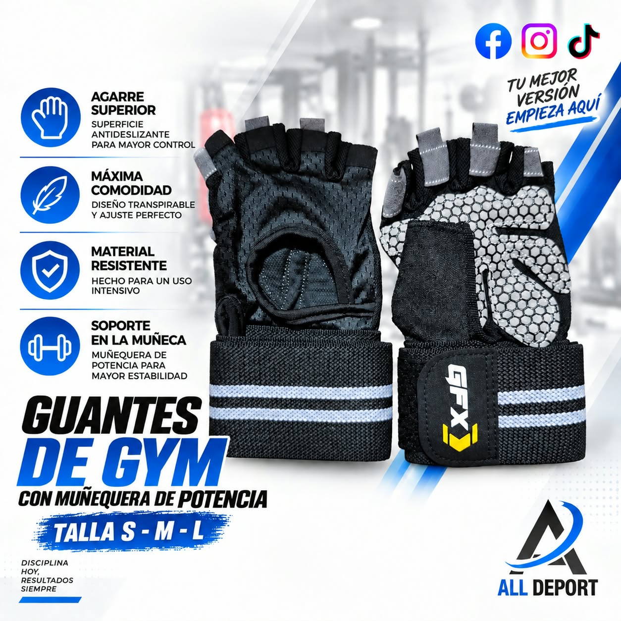 GUANTES GYM CON MUÑEQUERA DE POTENCIA